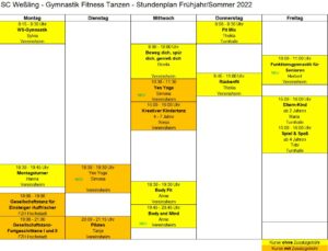 Read more about the article Gymnastik Fitness Tanzen – Stundenplan Frühjahr Sommer 2022